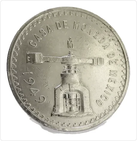 Obverse of a 1949 Onza Troy with the screw press