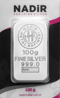 Lingot d'argent d'investissement Nadir 100 g, pureté 999